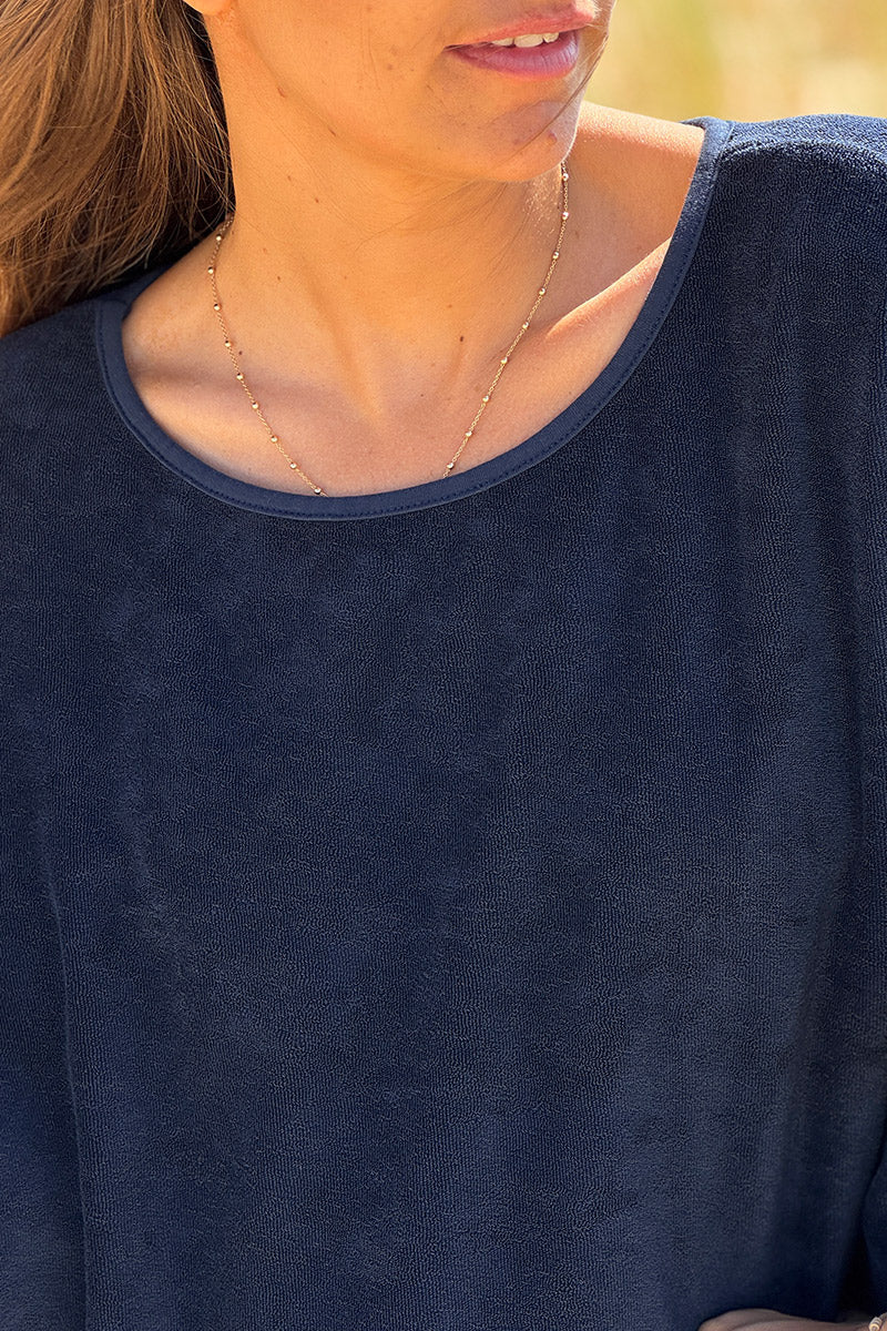 Navy Blue Terry Cloth Blouse