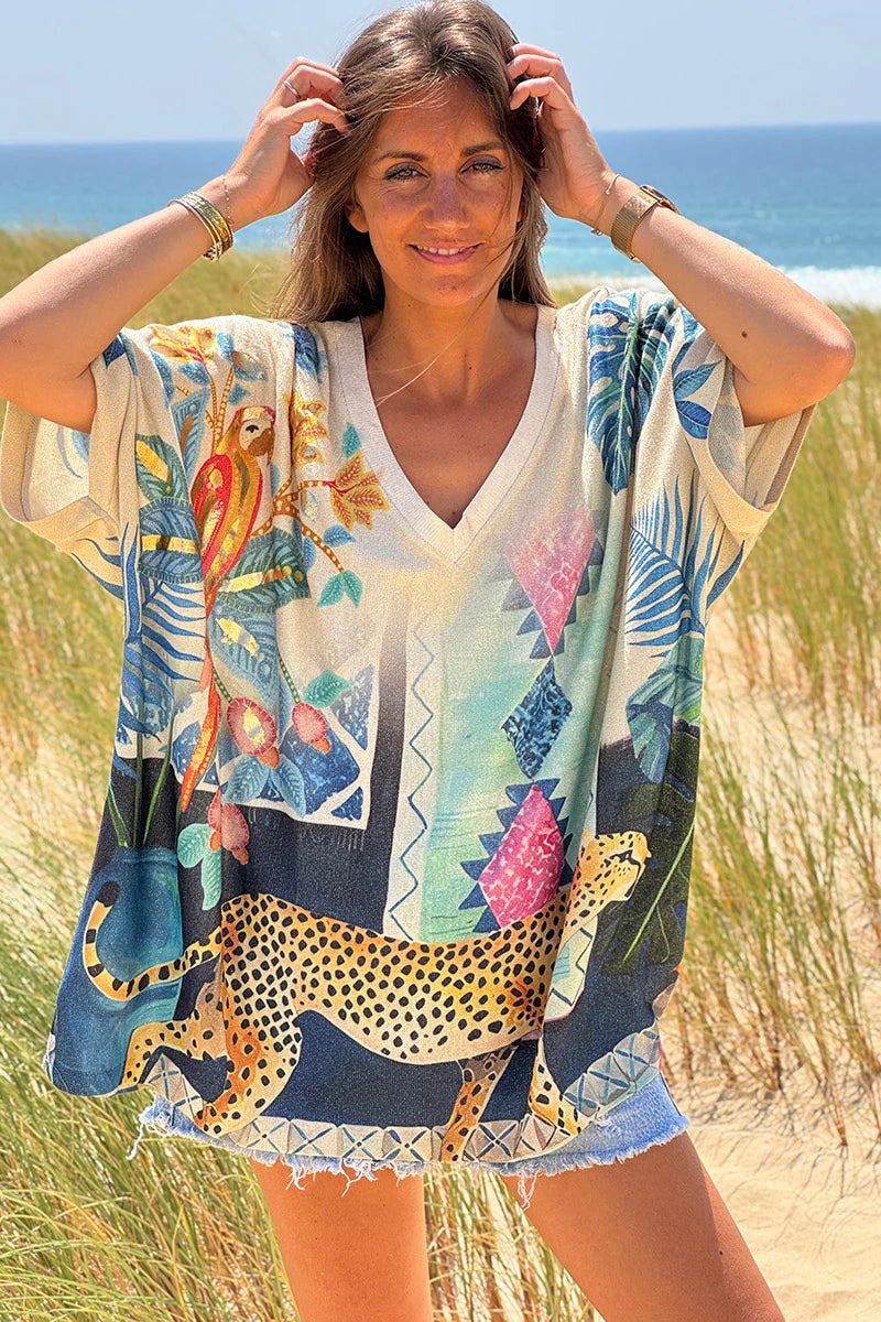 Navy blue Jungle Dreams Glitter Knit Tunic
