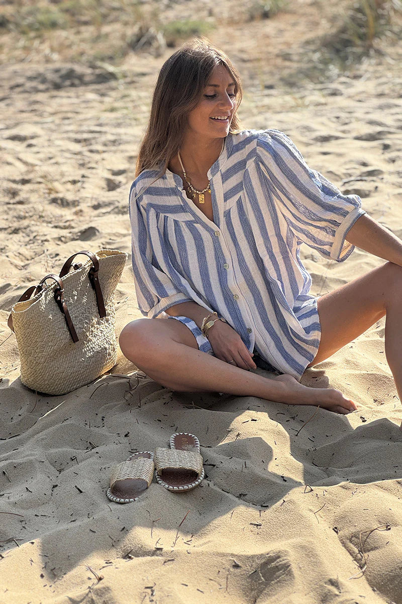 Navy Stripe Nautical Peasant Blouse
