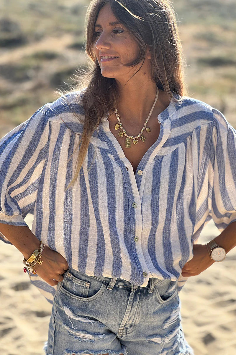 Navy Stripe Nautical Peasant Blouse