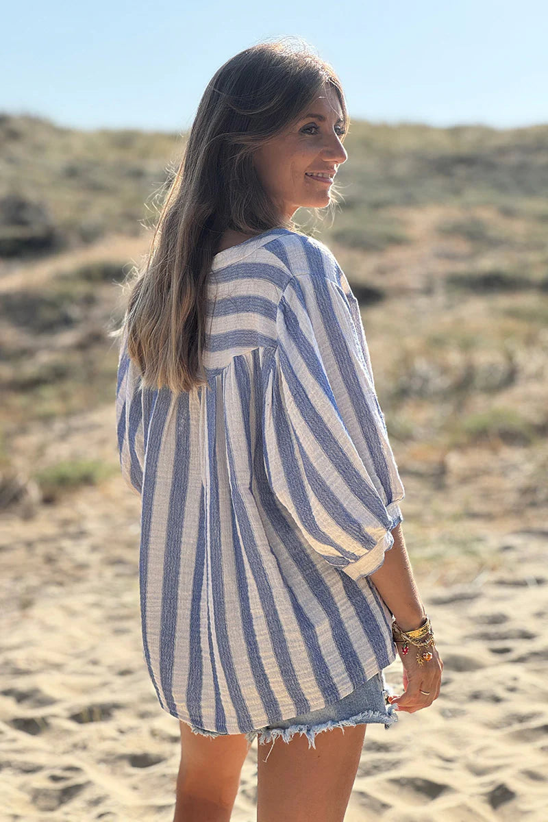 Navy Stripe Nautical Peasant Blouse
