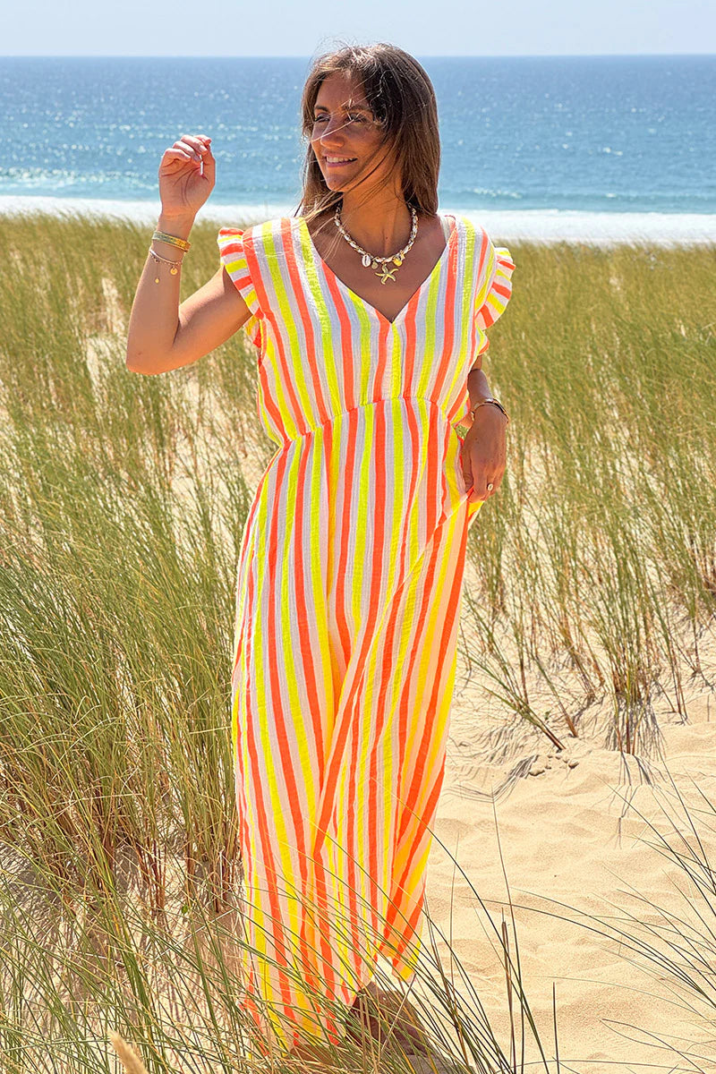 Neon Stripe Gauze Maxi Dress Horizons Lointains US