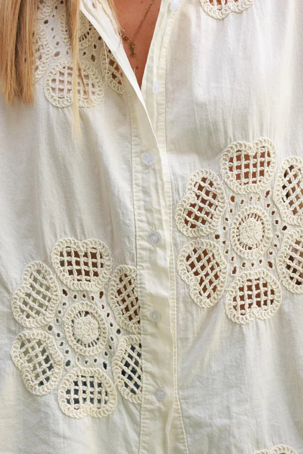 Off white Cotton Crochet Floral Inset Blouse