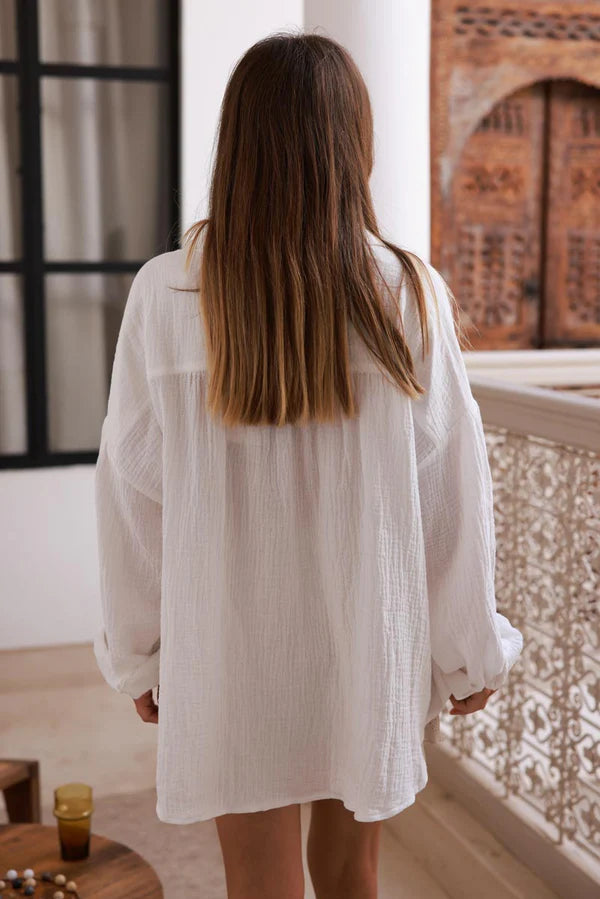 Off white Cotton Gauze Textured Palm Blouse