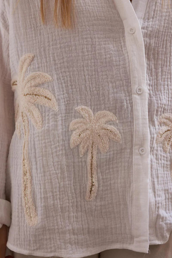 Off white Cotton Gauze Textured Palm Blouse