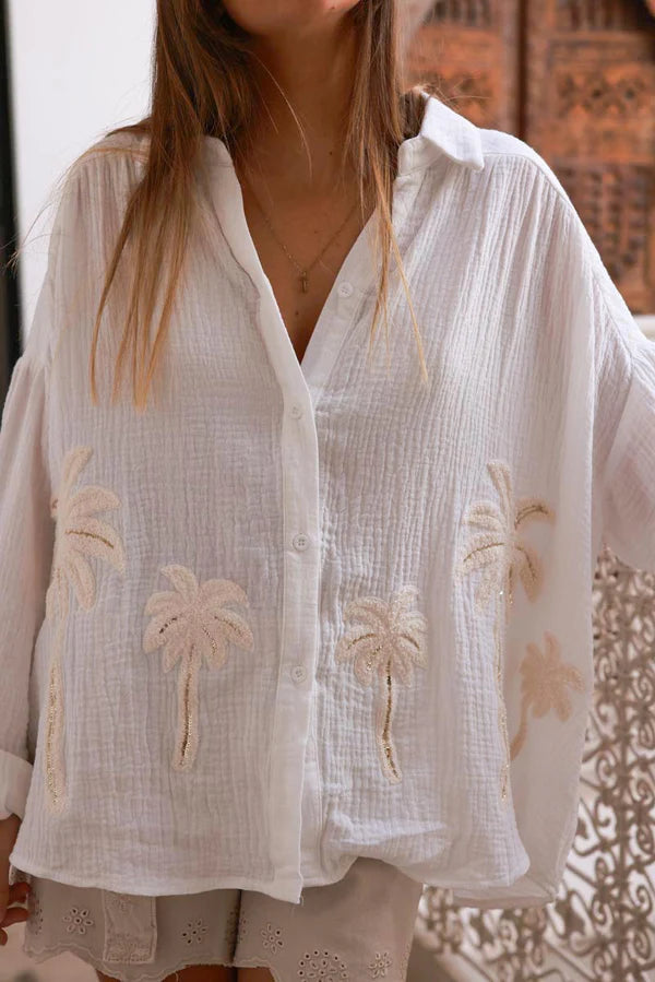 Off white Cotton Gauze Textured Palm Blouse