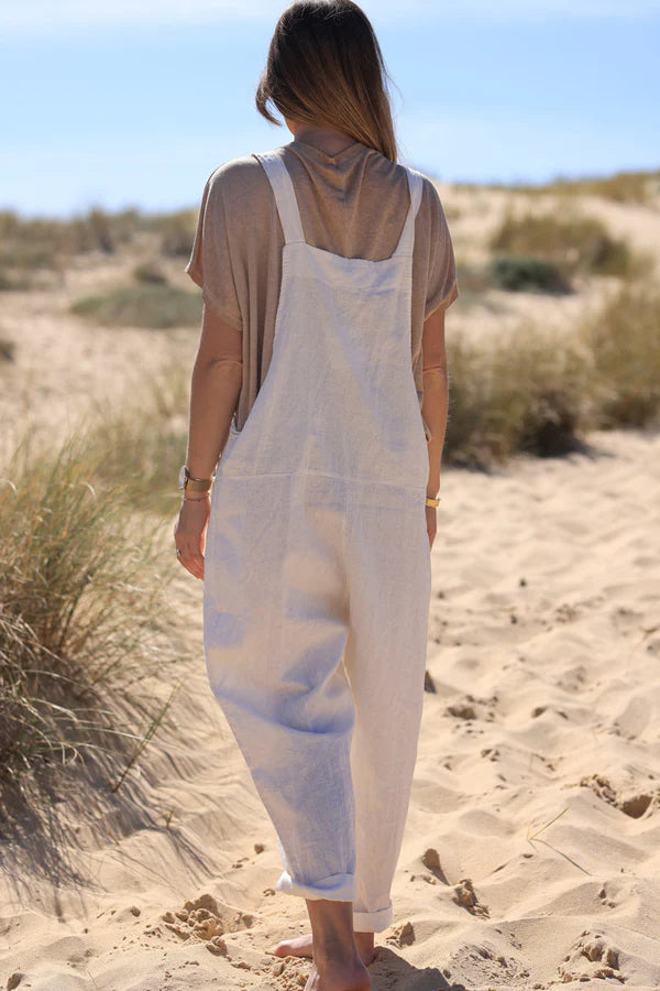 Off-white Cotton and Linen Flowing Overalls