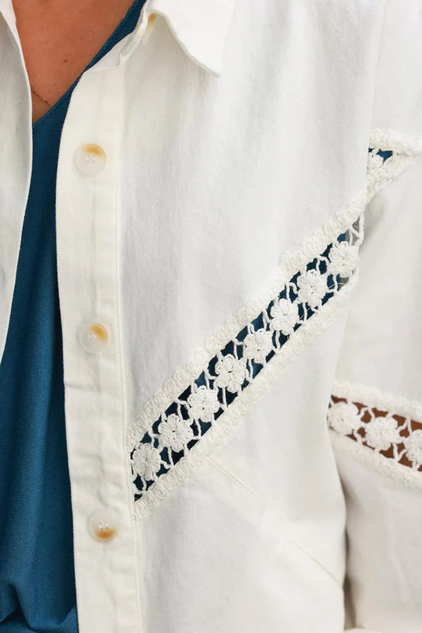 Off White Crochet Inset Denim Shirt Jacket