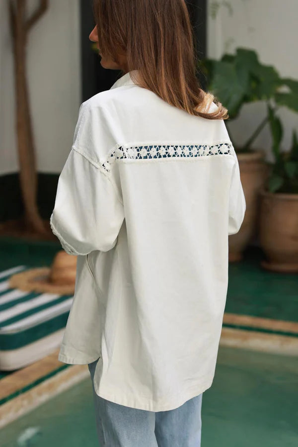 Off White Crochet Inset Denim Shirt Jacket