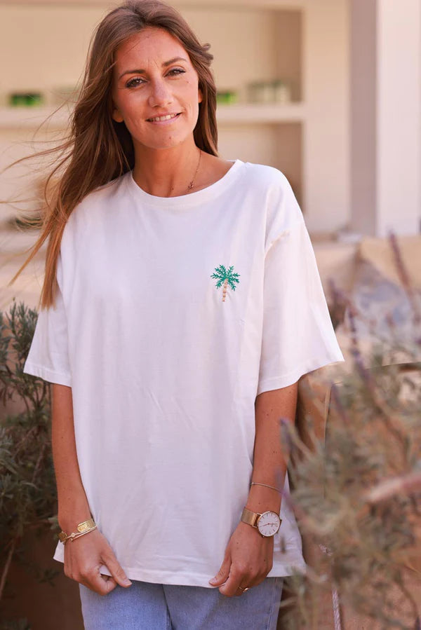 Off white Embroidered Palm Cotton Jersey Tee