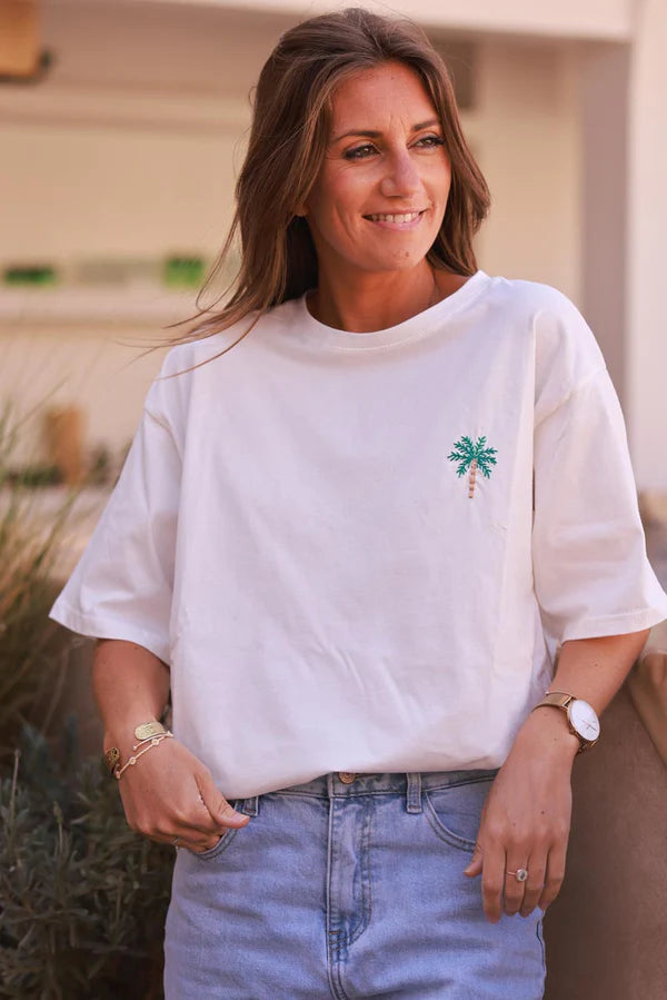 Off white Embroidered Palm Cotton Jersey Tee