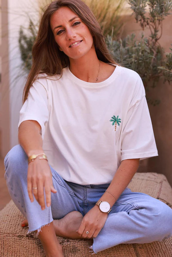 Off white Embroidered Palm Cotton Jersey Tee