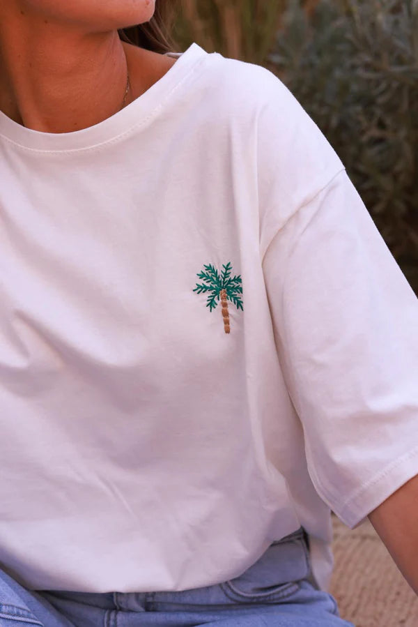 Off white Embroidered Palm Cotton Jersey Tee