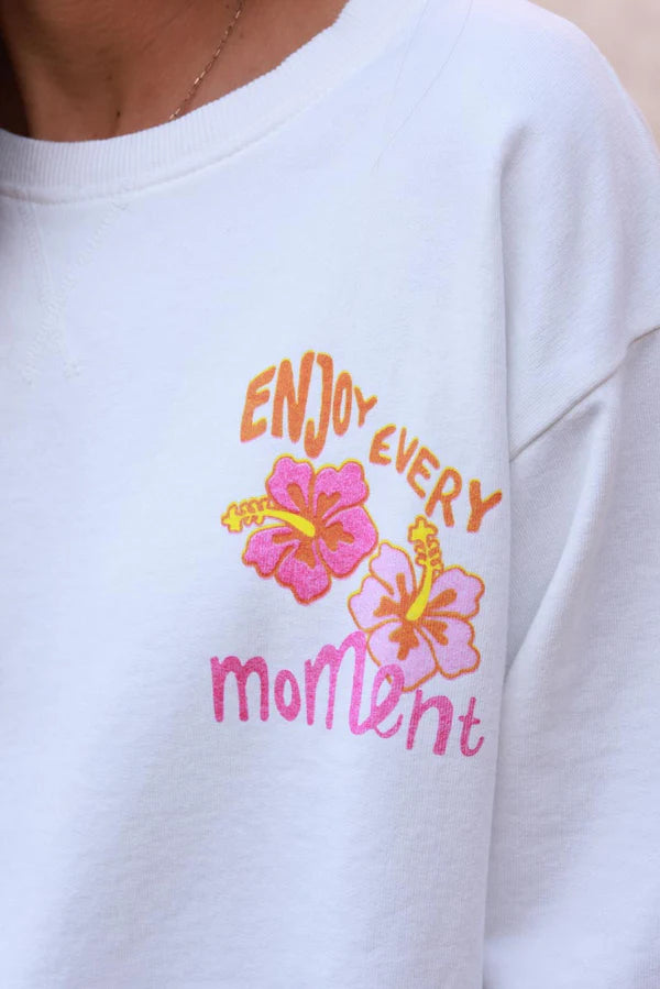 Off white “Enjoy Every Moment” Hibiscus Sweater