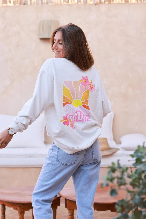 Off white “Enjoy Every Moment” Hibiscus Sweater