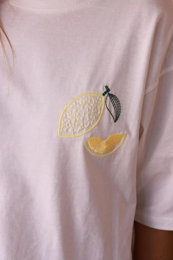 Off White Lemon Slice Embroidered Tee
