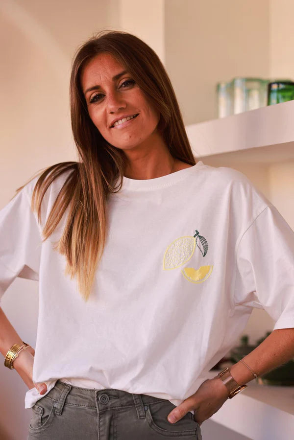 Off White Lemon Slice Embroidered Tee