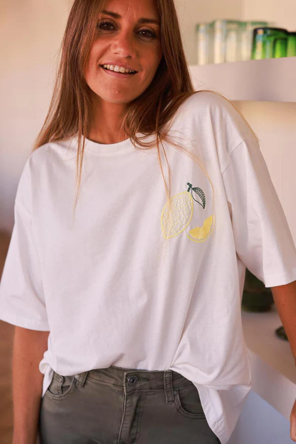 Off White Lemon Slice Embroidered Tee