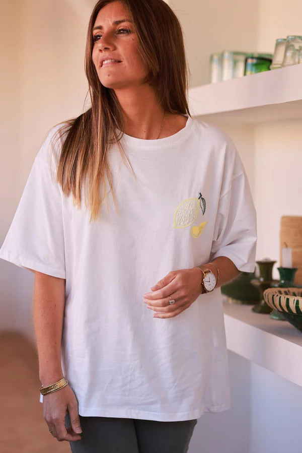 Off White Lemon Slice Embroidered Tee