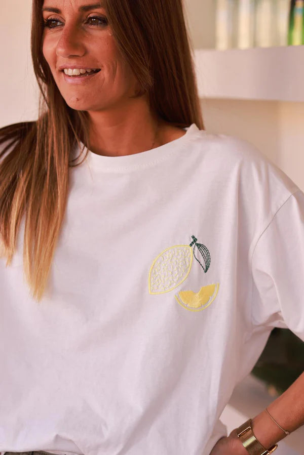 Off White Lemon Slice Embroidered Tee