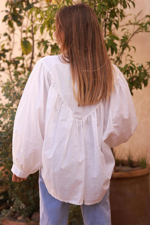 Off white oversized cotton shirt with mother of pearl buttons