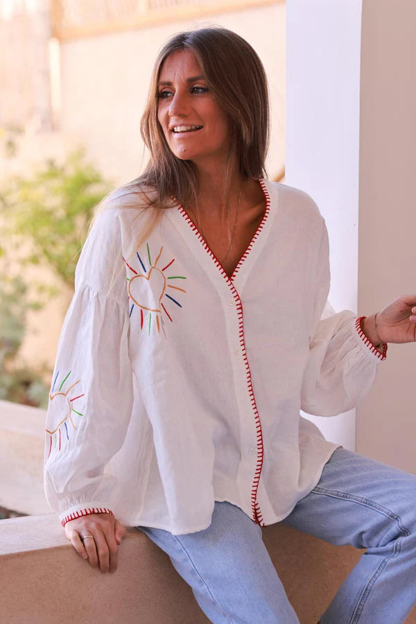 Off white Sunny Heart Cotton Blouse