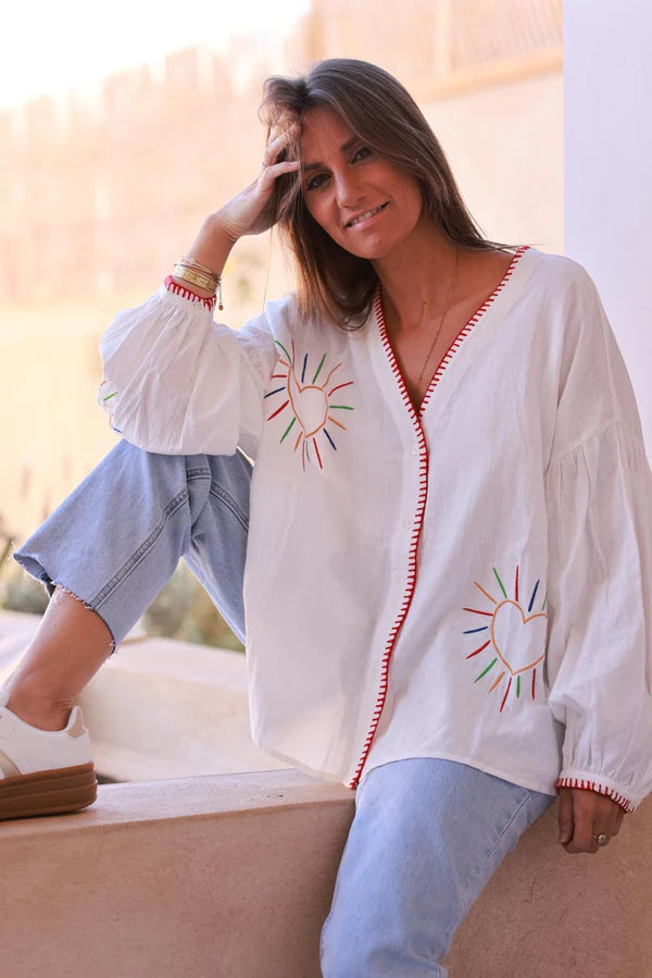 Off white Sunny Heart Cotton Blouse