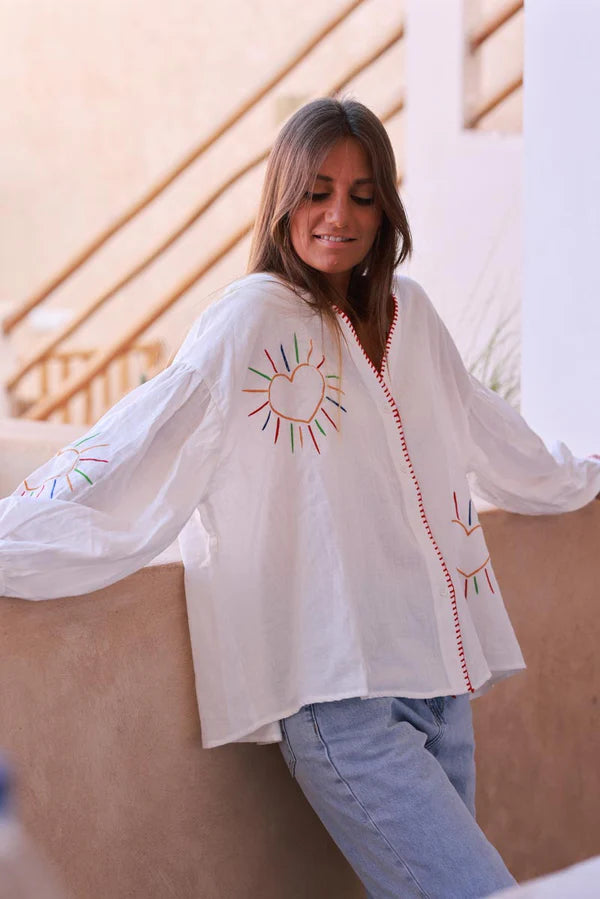 Off white Sunny Heart Cotton Blouse