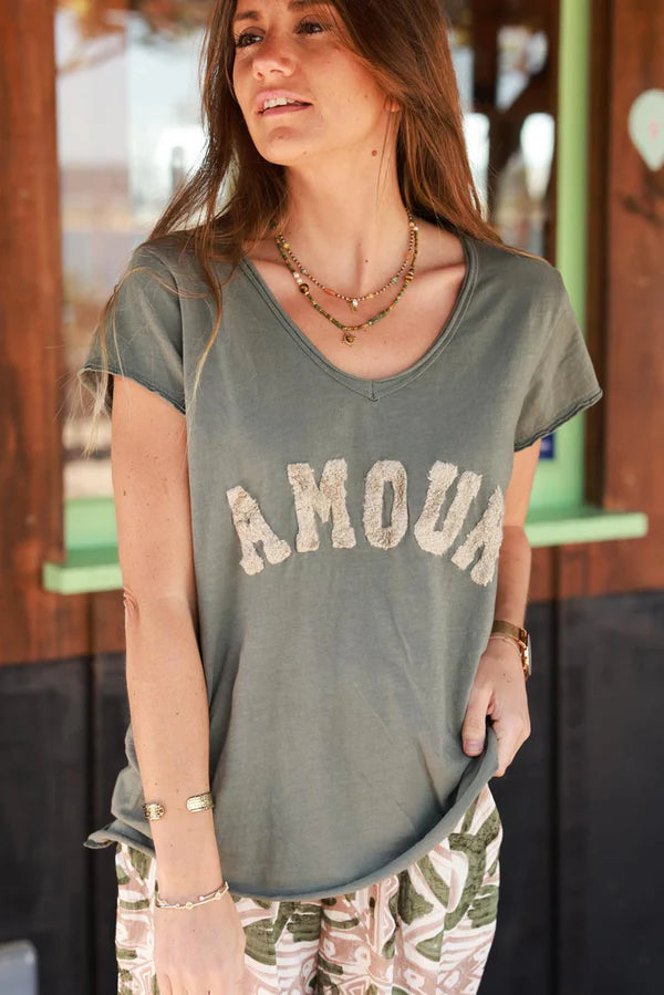 Olive “Amour” Collegiate Tee
