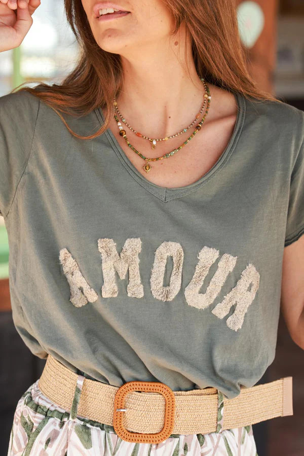 Olive “Amour” Collegiate Tee