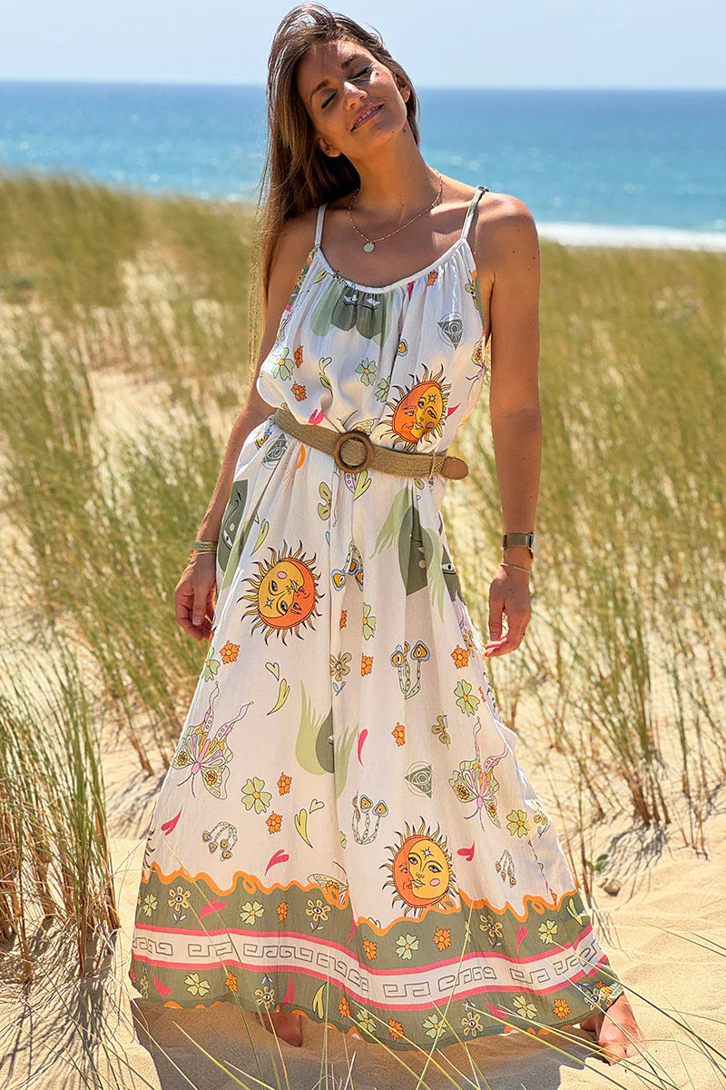Olive Boho Hearts Print Maxi Dress