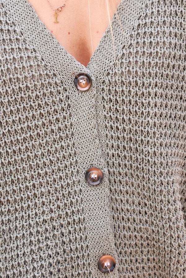 Olive Chunky Knit Cap-Sleeve Cardigan