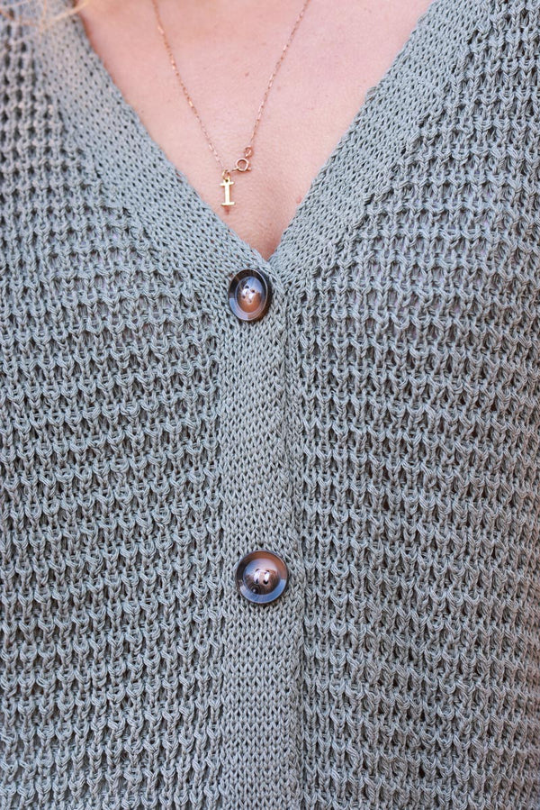 Olive Chunky Knit Cap-Sleeve Cardigan