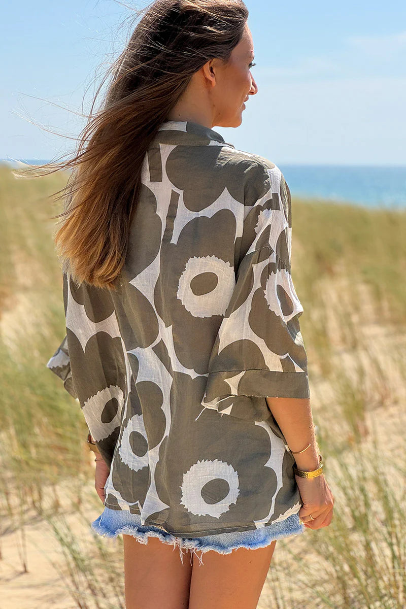 Olive Flower Power Poplin Tunic