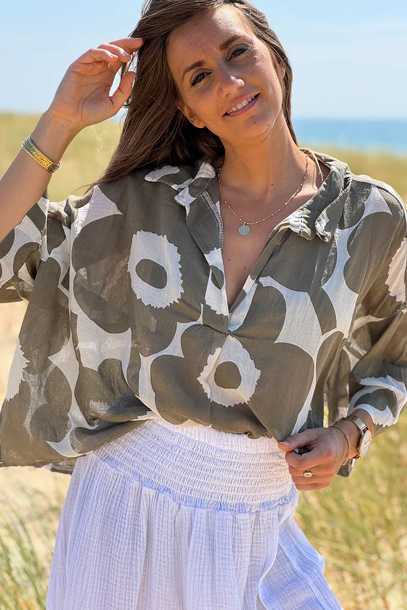 Olive Flower Power Poplin Tunic