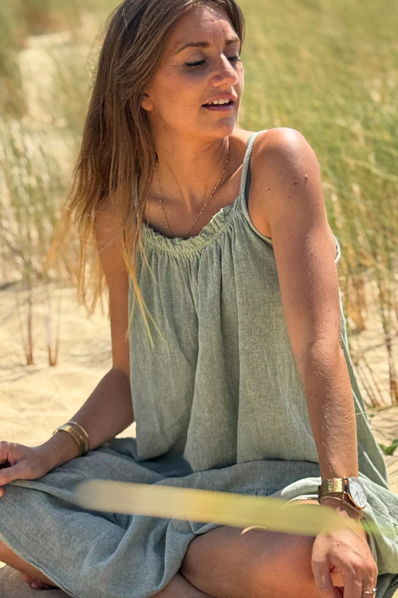 Olive Fluted Terry Sundress