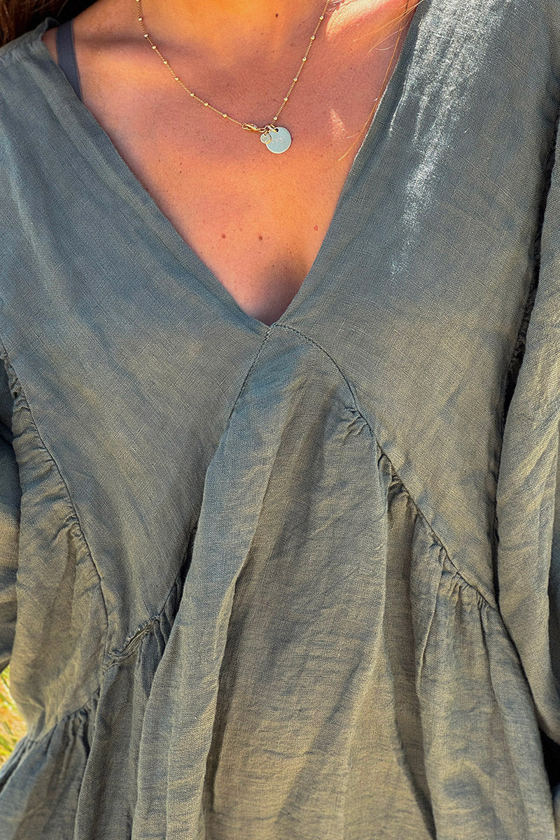 Olive Linen Babydoll Dress