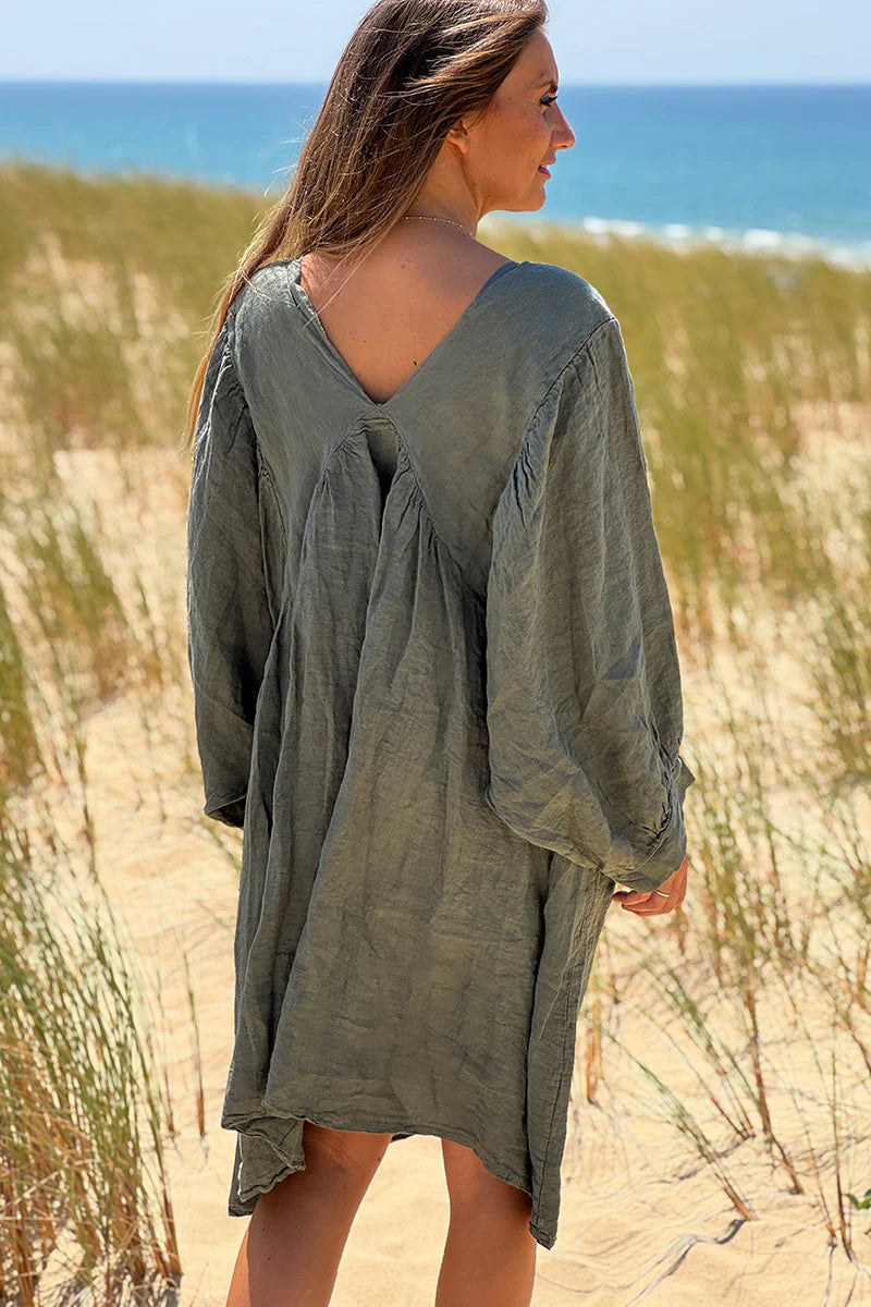 Olive Linen Babydoll Dress