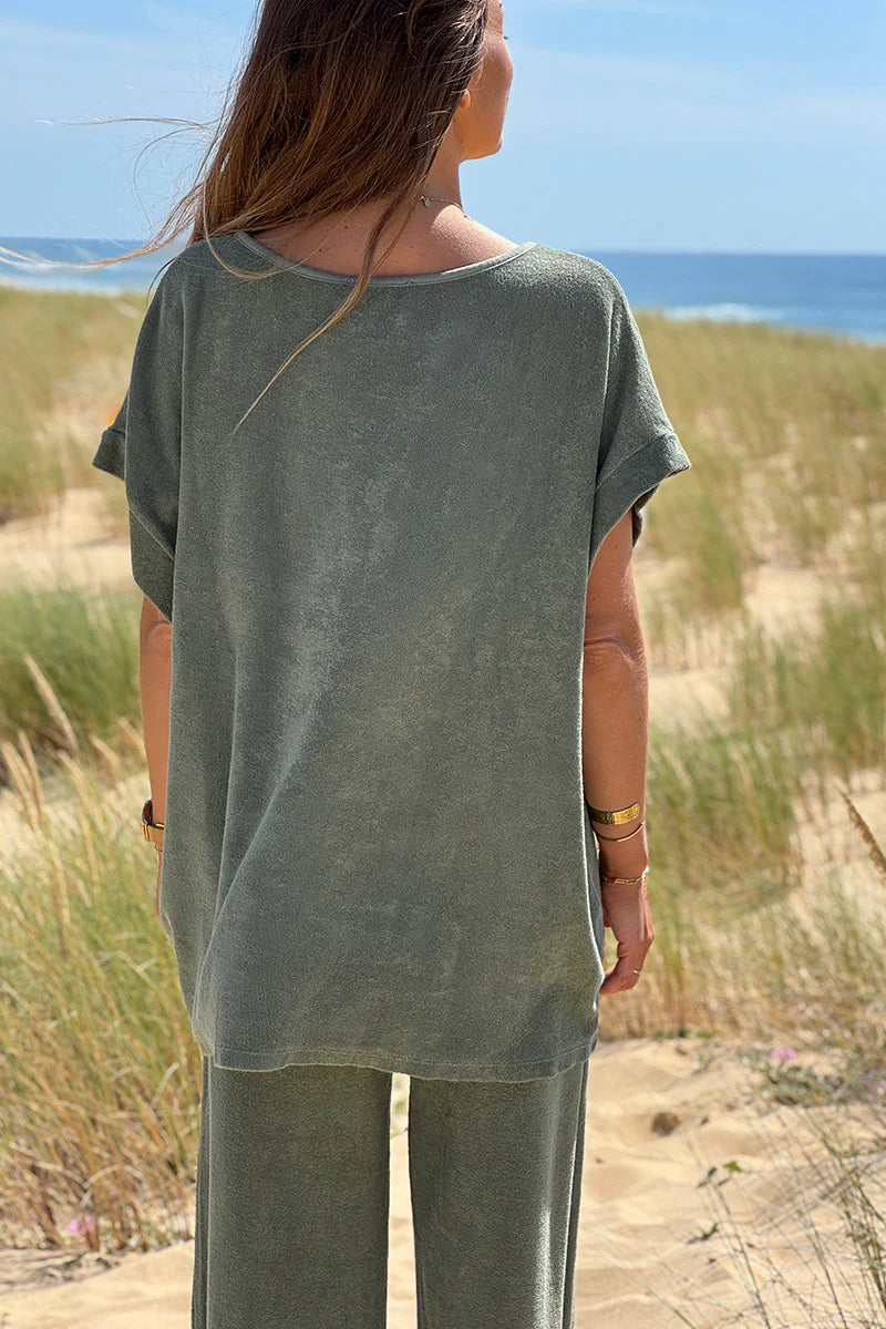 Olive Terry Cloth Blouse