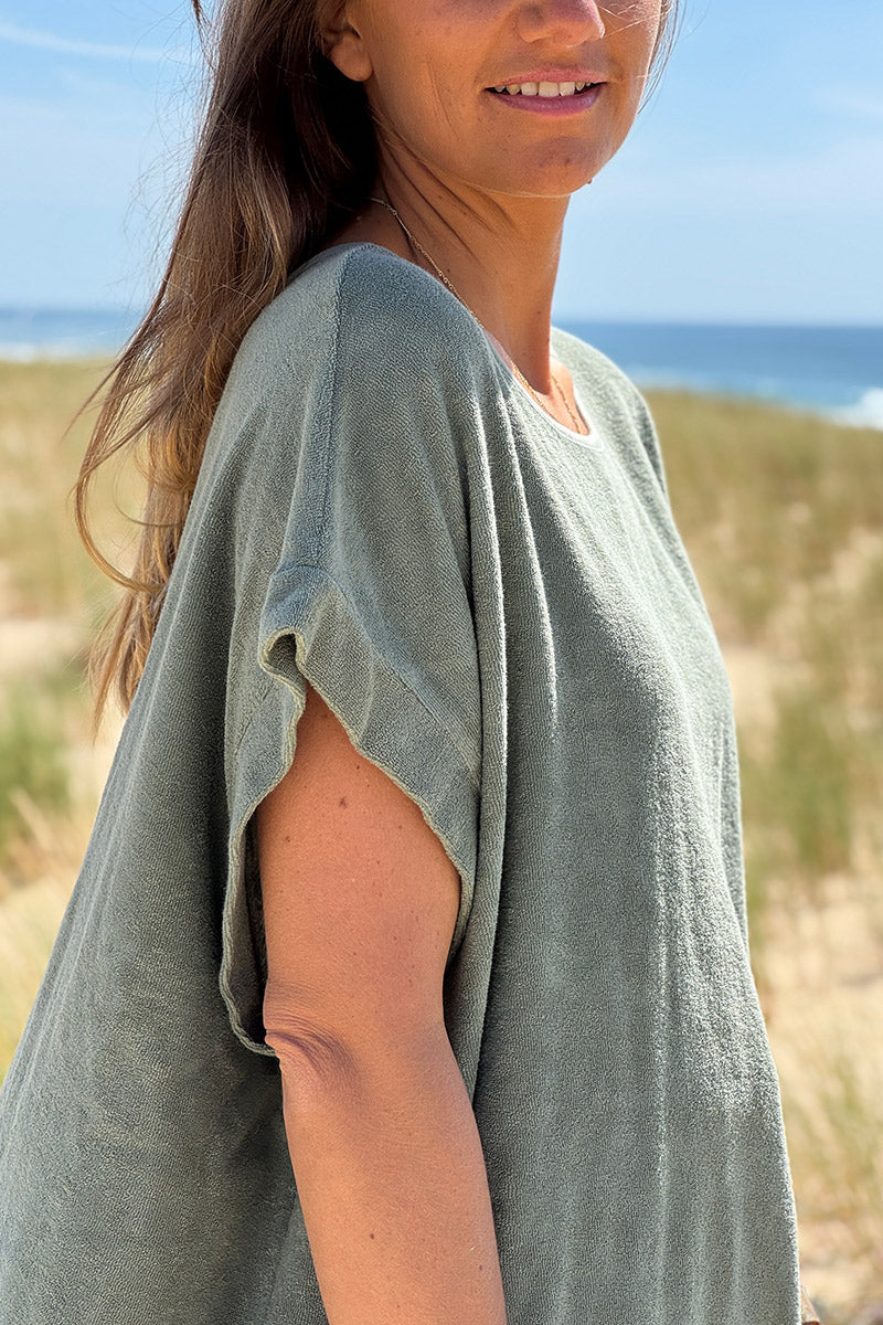 Olive Terry Cloth Blouse