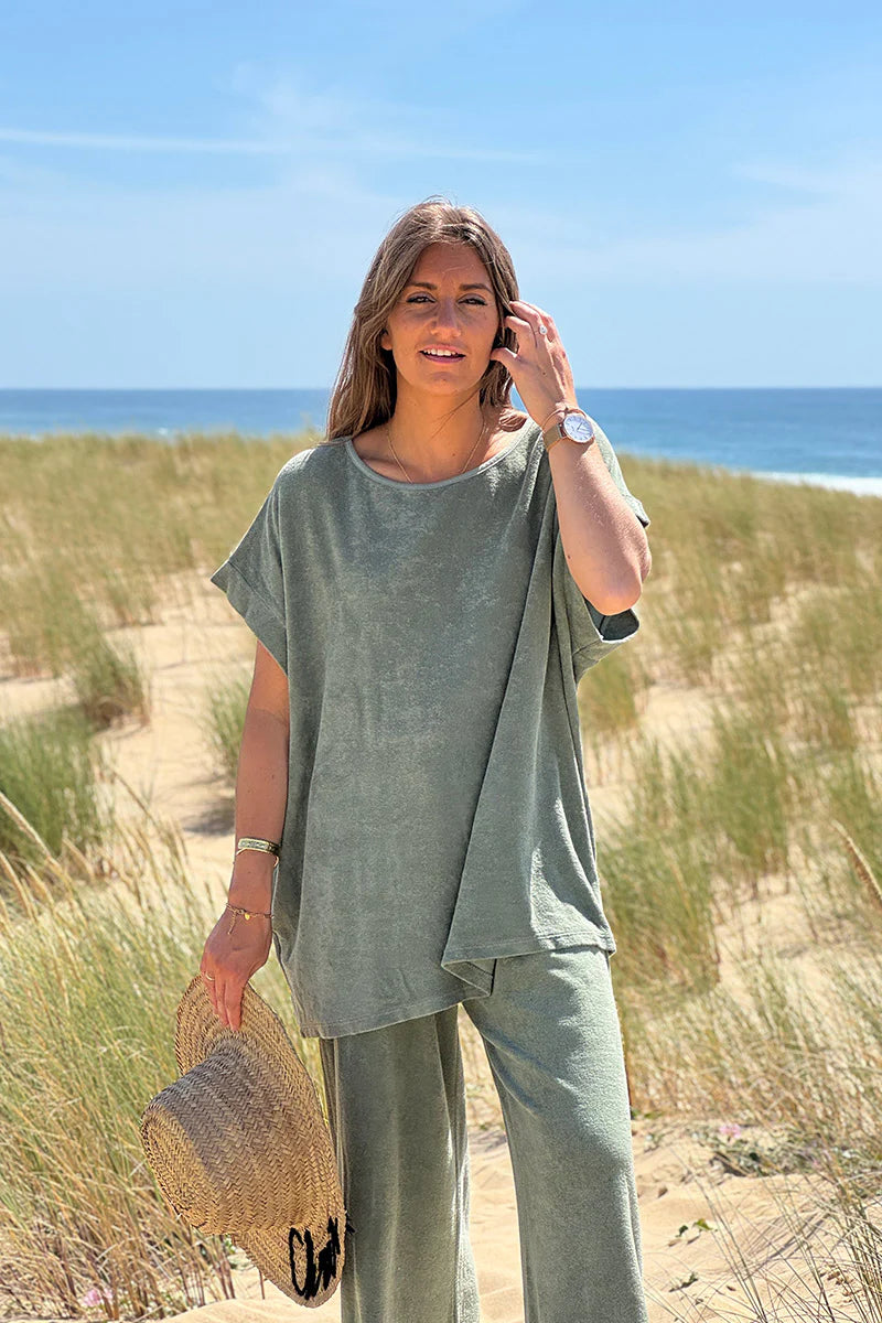 Olive Terry Cloth Blouse