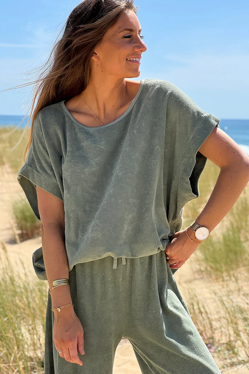 Olive Terry Cloth Blouse