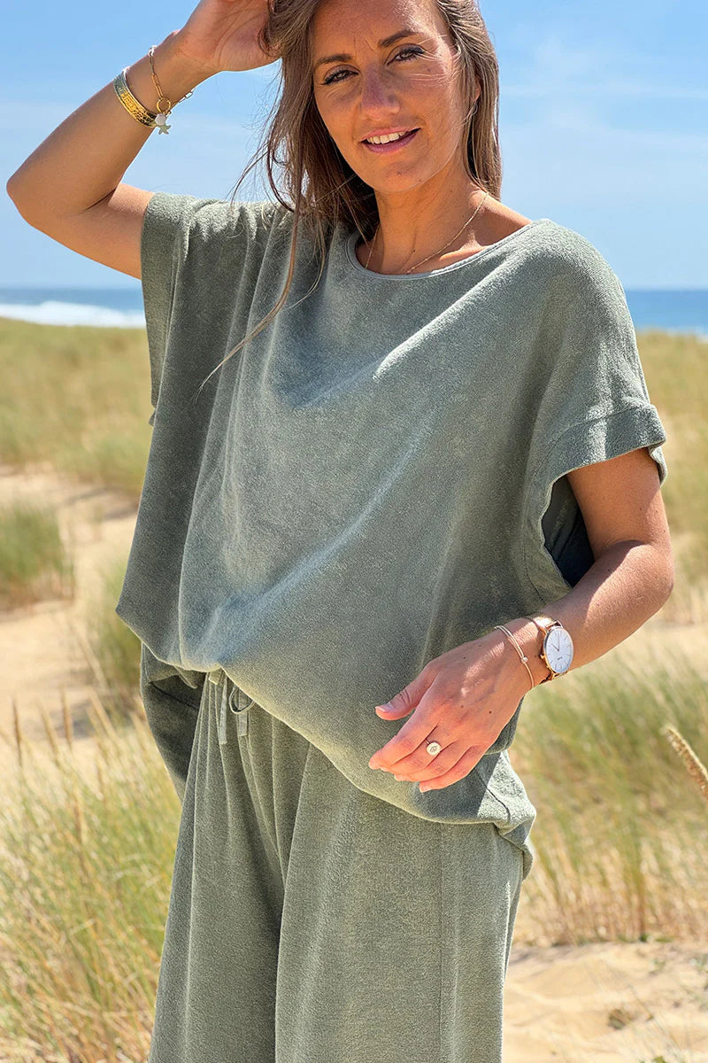 Olive Terry Cloth Blouse