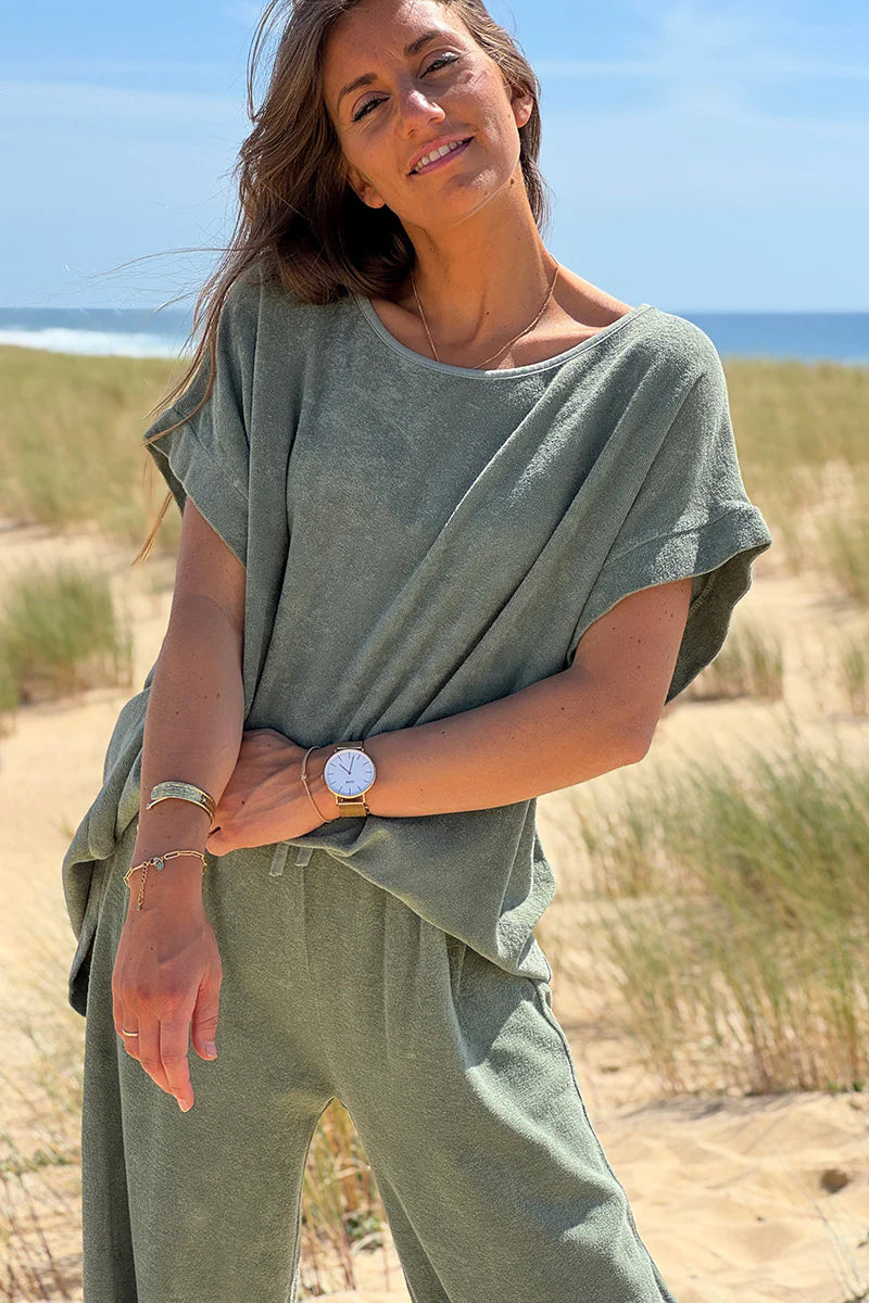 Olive Terry Cloth Blouse