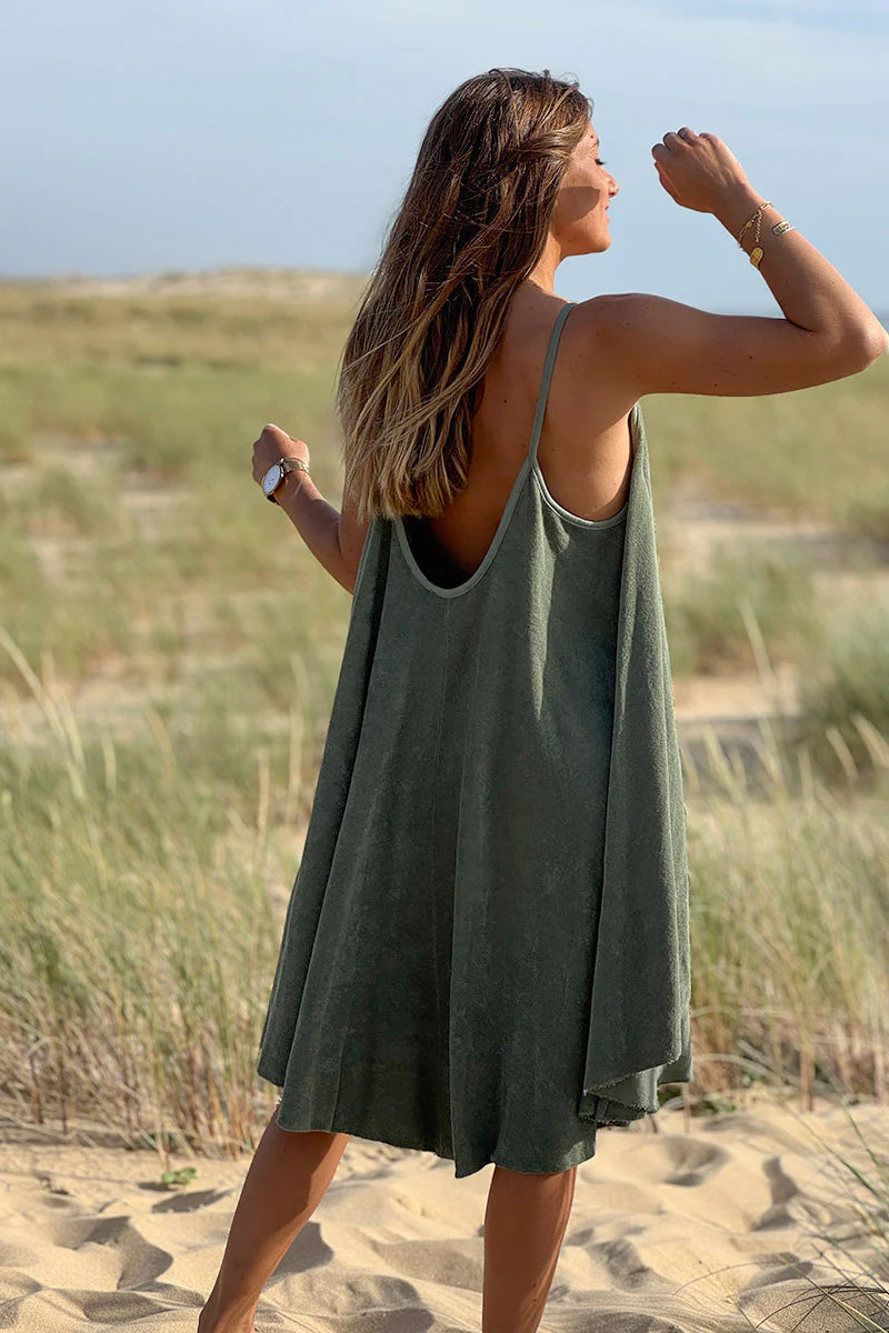Olive Terry Cloth Swing Dress