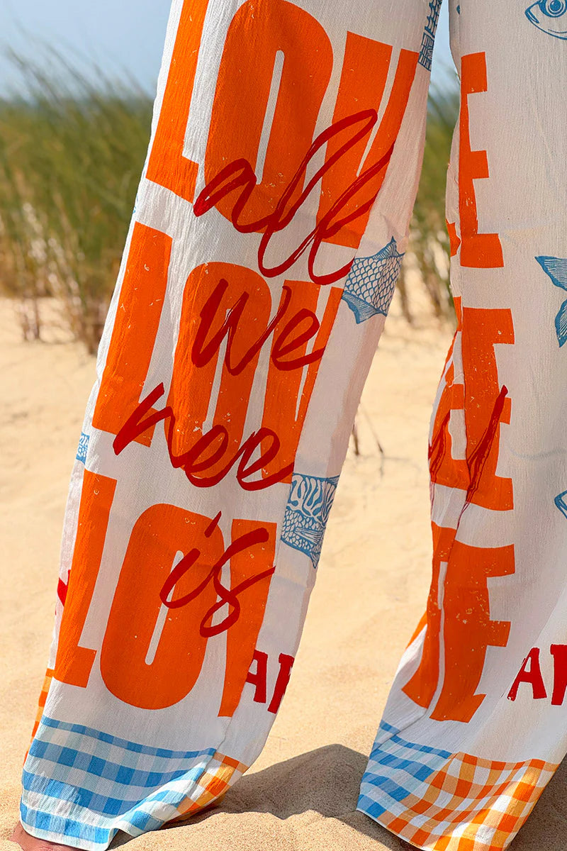 Orange “All We Need is Love” Pull-On Pants