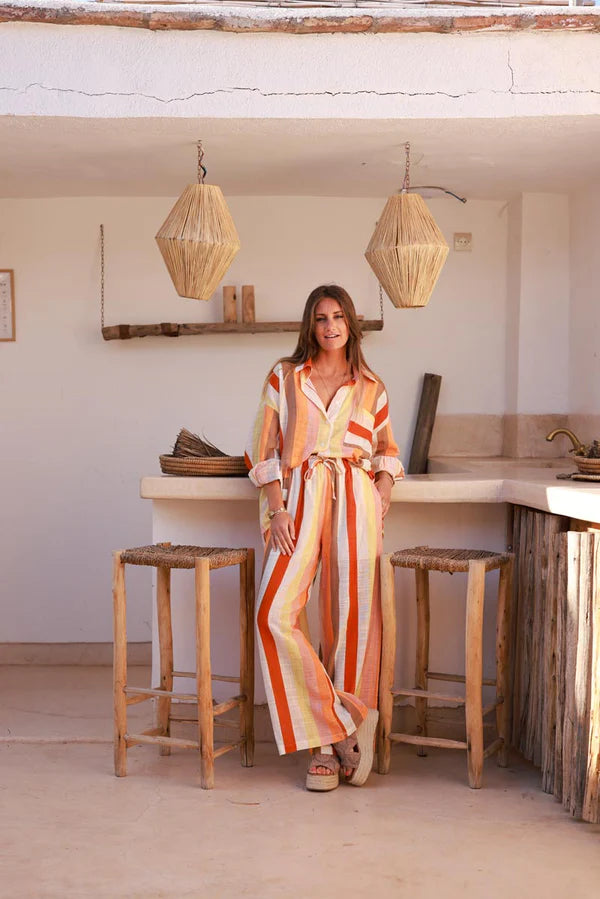 Orange Candy Stripe Wide-Leg Pants