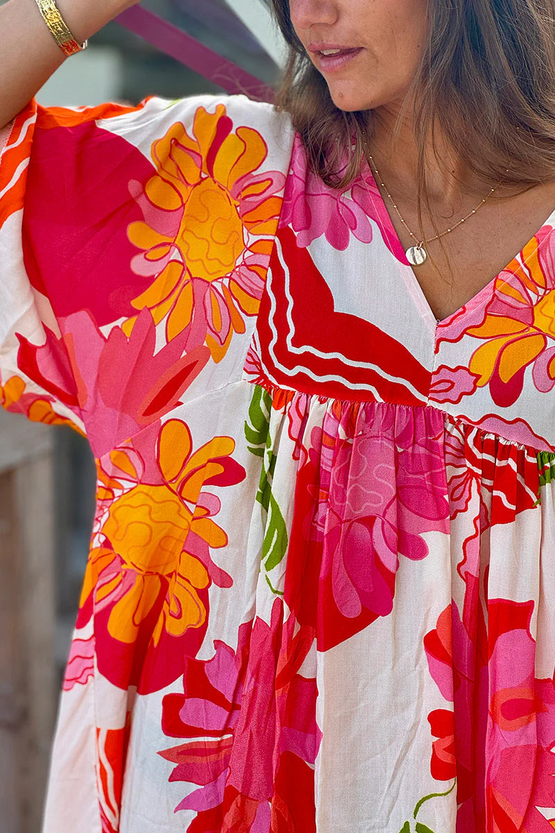 Orange Hibiscus Muu Muu Short Dress
