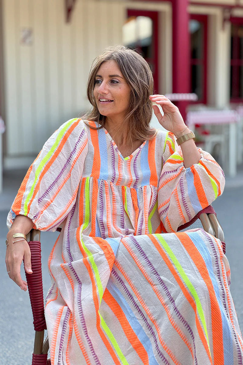 Orange Neon Stripe Boho House Dress
