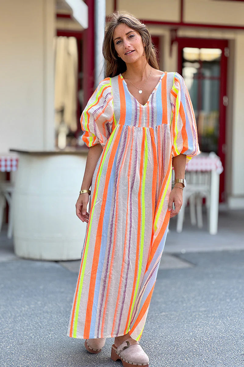 Orange Neon Stripe Boho House Dress